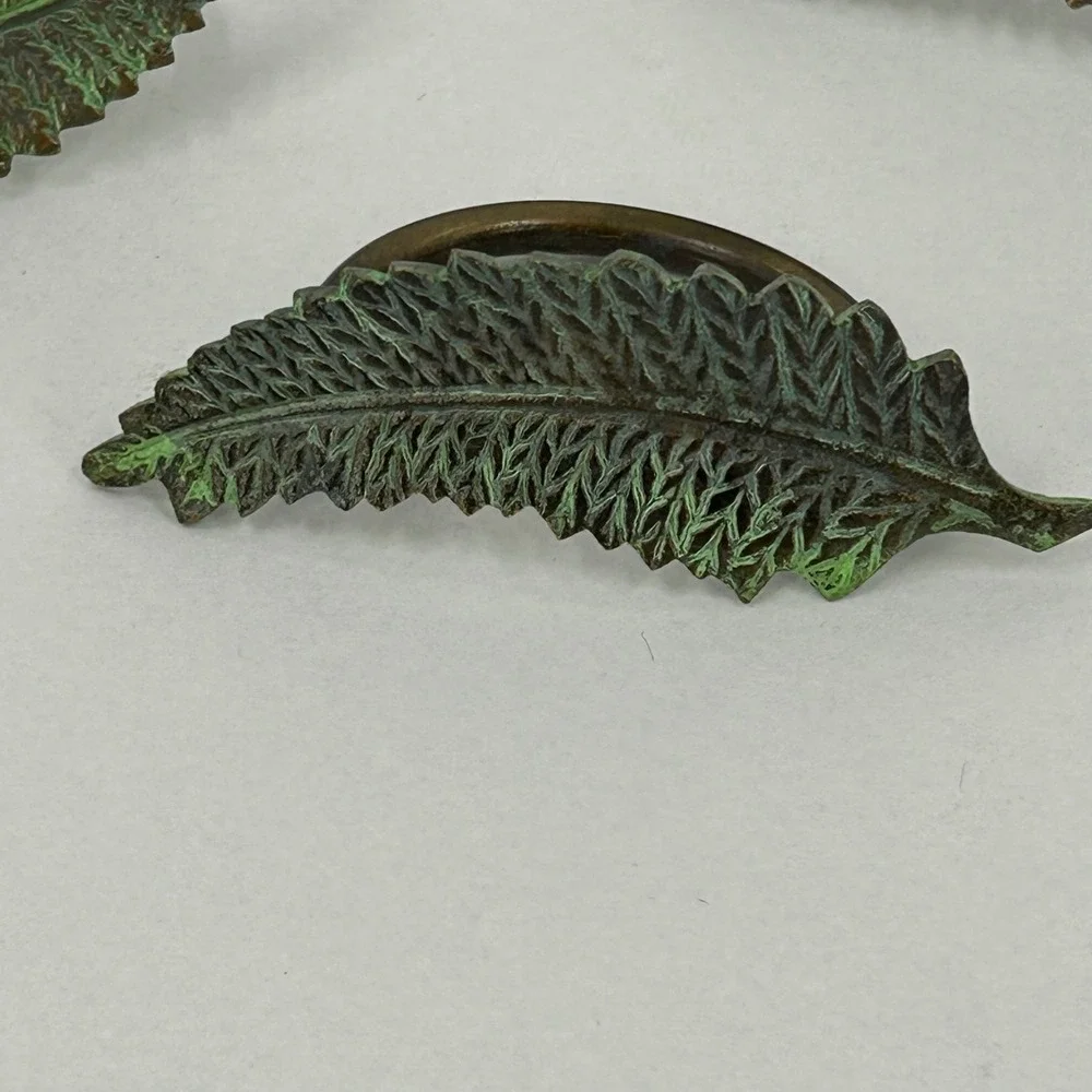 Metal Leaf Napkin Rings Set of 6 Verdigris Patina Finish Botanical Green